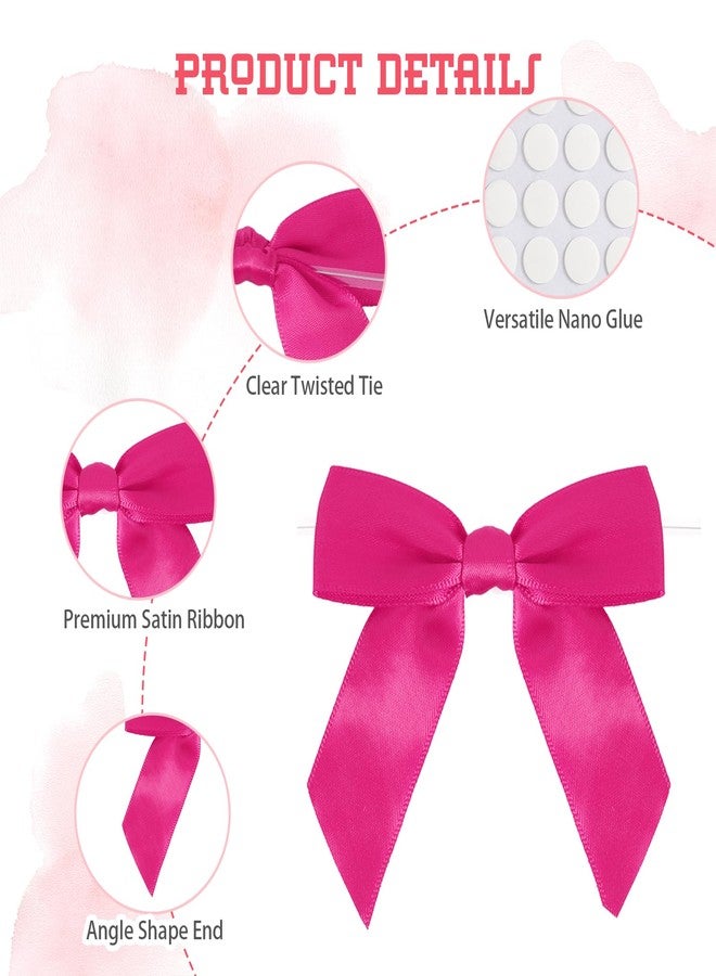 YONHTUTU 50pcs Hot Pink Twist Tie Bows, 3.5" Satin Ribbon Pre Tied Hot Pink Bow For Gifts Wrapping Treat Bags Candy Card, Mini Ribbon Bows for Crafts Wedding Bridal Baby Shower Birthday Valentine's Day Bouquet - Image 4
